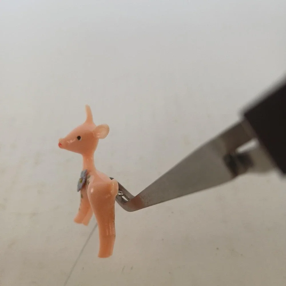 Vintage Celluloid Plastic Pink Deer Brooch Pin Fawn Doe Kitschy Flower
